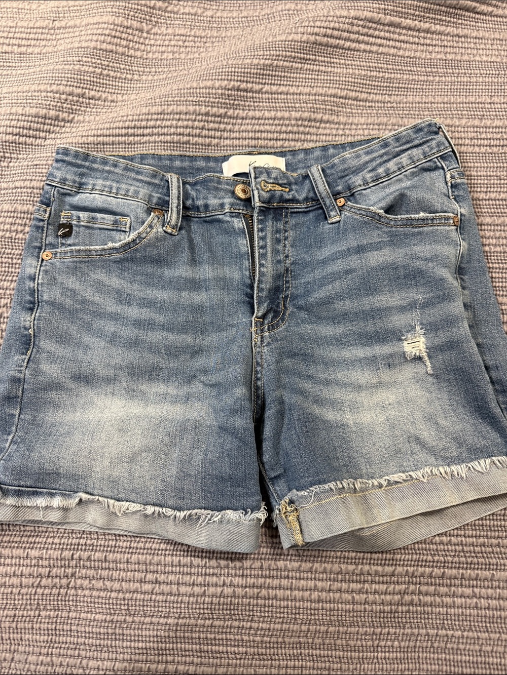 KanCan Light Wash Distressed Roll-Hem Jean Shorts